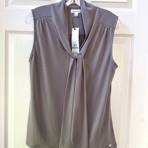 Calvin Klein Sleeveless V-Neck Shell with Tie – Gray (“Tin”) – Size Large – NWT